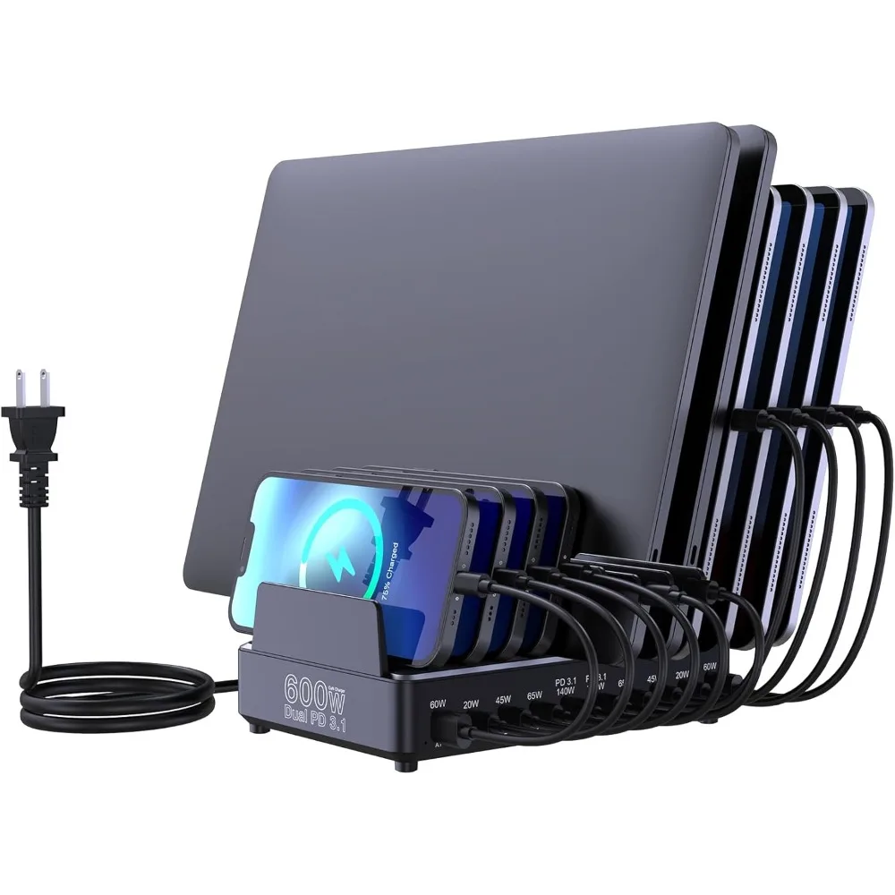 

600W USB C Charging Station for Multiple Devices, 10 Ports PD3.1 140W PPS 45W QC60W Fast Charging Block