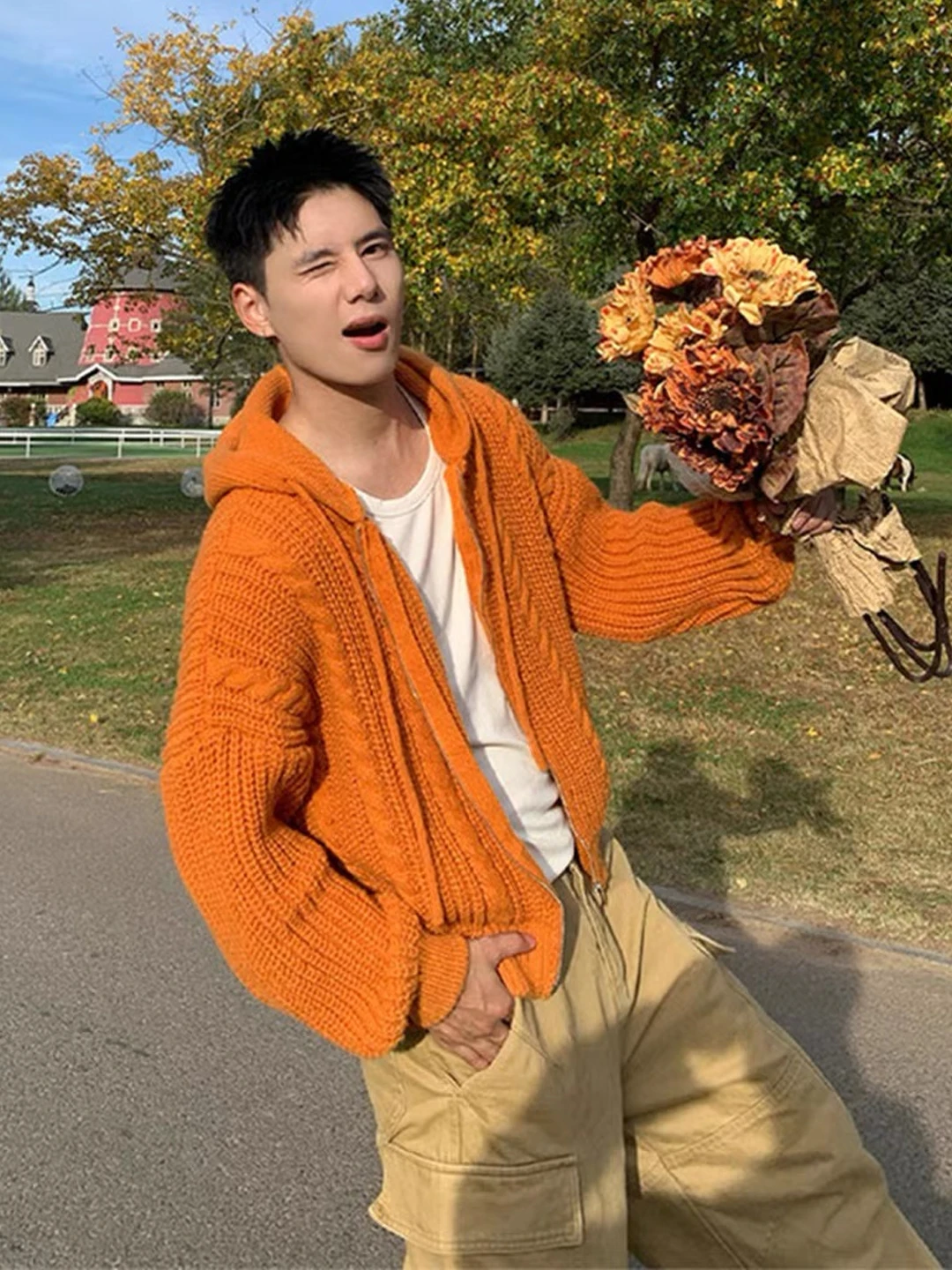 

Корейский вязаный свитер-кардиган с капюшоном для мужчин, осенне-зимний, в стиле Cleanfit, с узором «косы», на молнии, повседневный топ с длинными рукавами