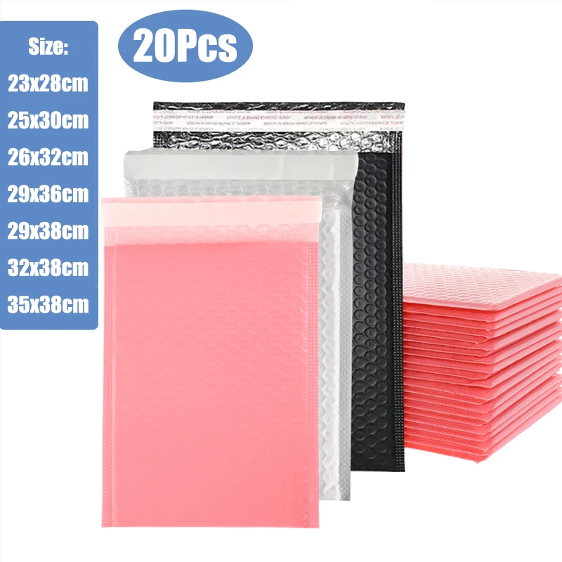 

Розовые матовые почтовые пакеты с пузырчатой пленкой, черные почтовые конверты с мягкой подкладкой, пакеты для доставки, 20 шт.