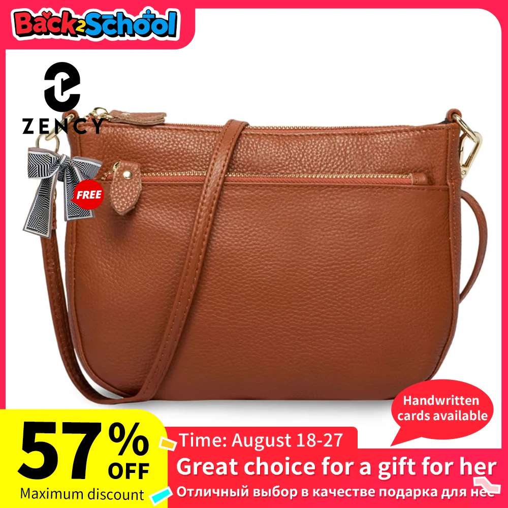 

Zency Fashion Women Crossbody Bag 100% Genuine Leather Brown Handbag Small Flap Bags Simple Lady Shoulder Purse Messenger Wallet