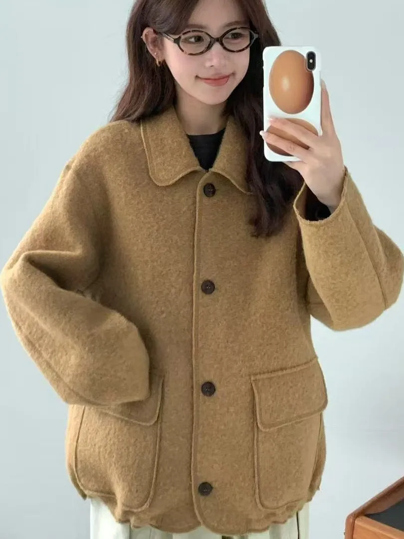 

Женское шерстяное пальто Retro Agel, осень-зима, новое нежное шерстяное пальто цвета хаки, модное модное женское пальто...