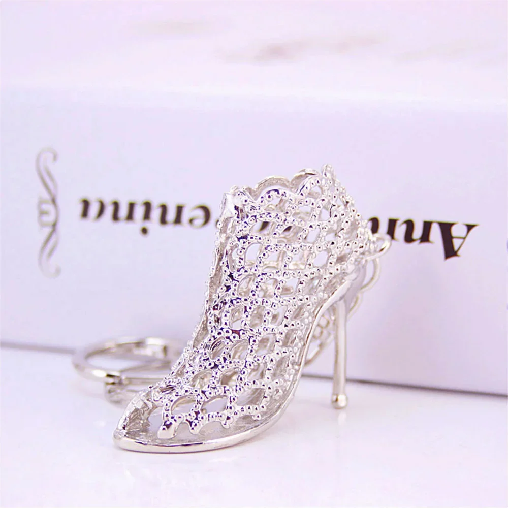 Luxury Ladies Crystal Sandals Keychain Rhinestone High Heel Shoe Flowers Charms Handbag Pendant Accessorie Car Trinket Keyring