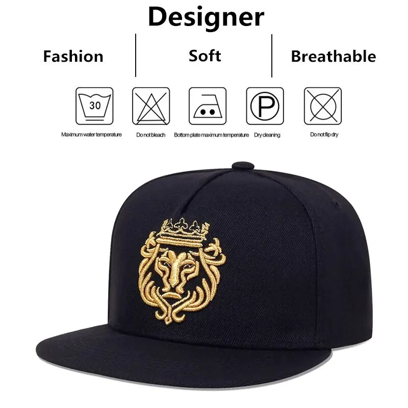 Unisex haft Lion Crown Kapelusze hip-hopowe Outdoor Regulowane Czapki z daszkiem Kapelusz