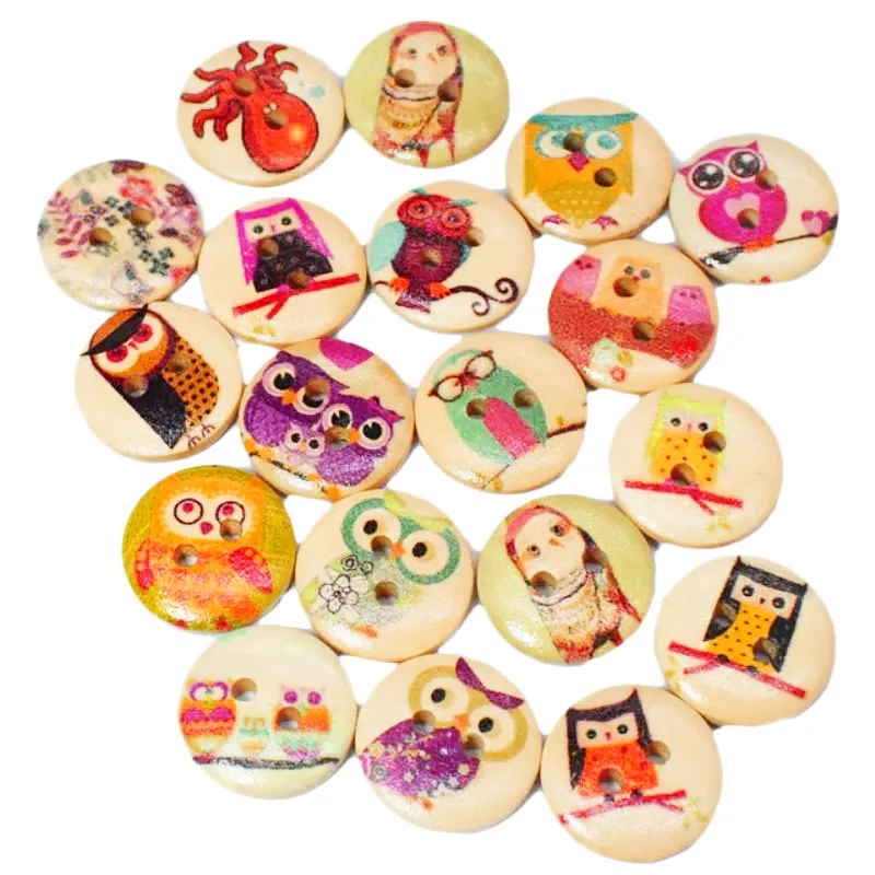 Mixed Flower Painted Decorative Buttons, Wooden Scrapbooking, Sewing Apparel Accessory, DIY Crafts, 15mm, 50Pcs