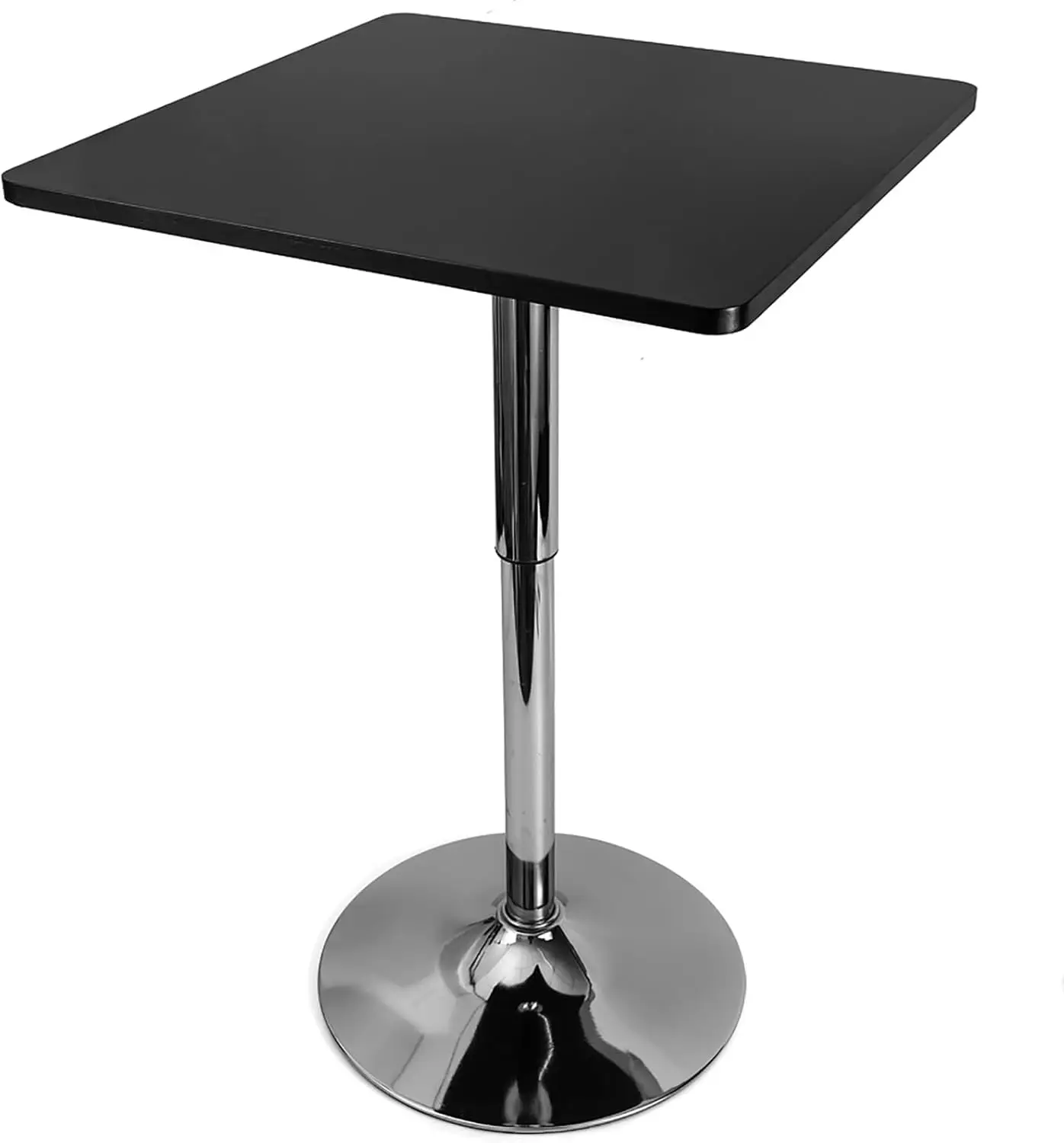 Bistro Pub Table Square Bar High Table Cocktail Table With Black Top And Metal Base Adjustable Height Max 35.4Inch Modern