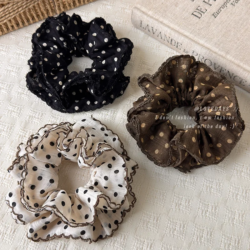 Hair Scrunchie Polka Dot Double Layer Mesh Vintage Versatile Bun Hair Tie Lightweight Daily Party Women Multicolor Soft