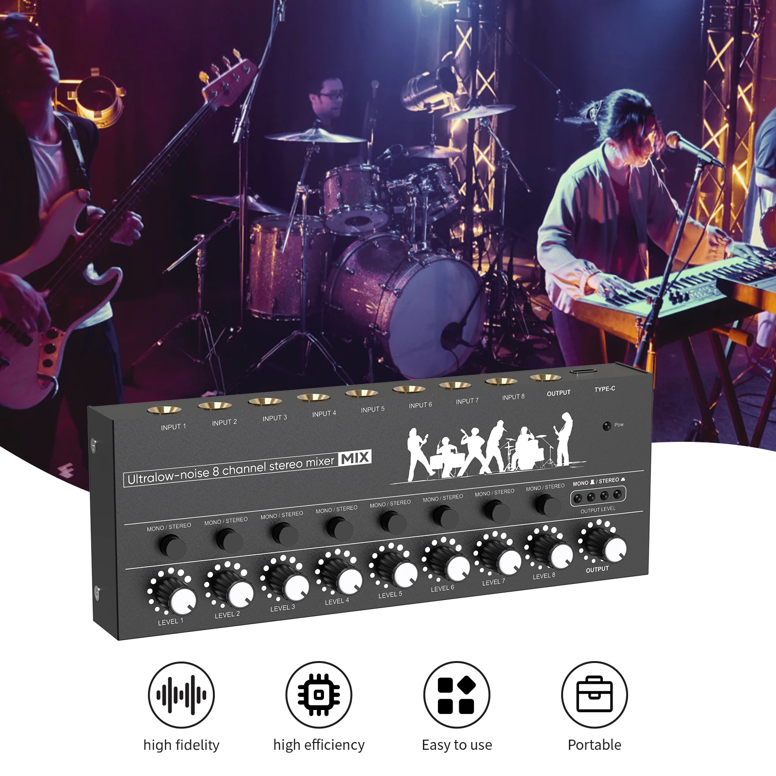 

8 Channel Ultra Low Noise Stereo Line Mixer Mini Professional Sound Mixer Audio Mixer for Guitars Bass Keyboards Mixer