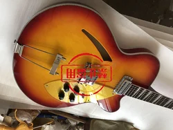 Electric Guitar with Gold Pickguard,  Cherry Burst Color, Full Hollow Body, 360  6 String Guitar, Free Shipping