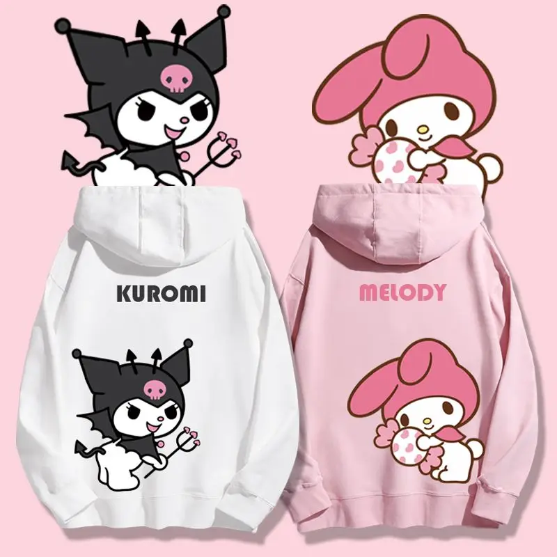 

Sanrio Cartoon Couple Sweatshirt Kuromi Men and Women Jacket My Melody Print Sweatshirt Plush Hooded Autumn and Winter Style Hot