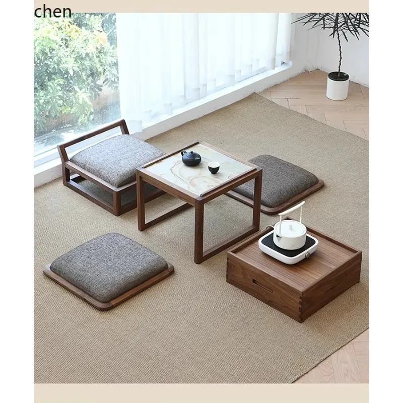 HYS Small Tea Table Bay Window Table Coffee  Outdoor Portable Solid Wood Balcony Small Tea Table