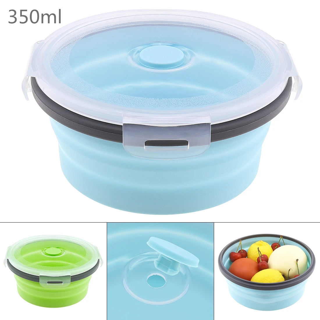 Silicone Lunch-Box Round Folding Food Container Portable Bowl 350ML/500ML/800ML/1200ML Two Colors Bento-box