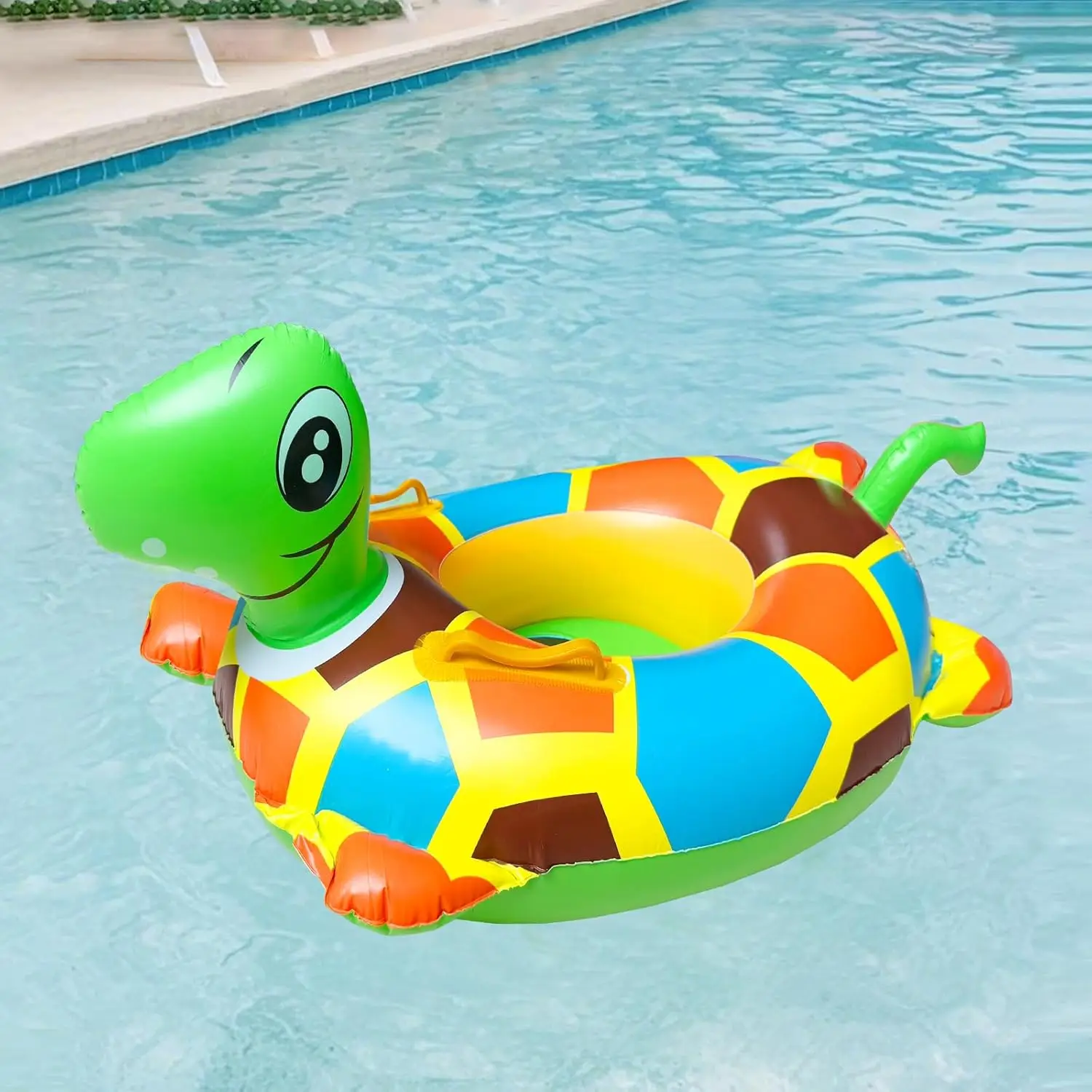Paquete de 3 flotadores inflables para piscina con 3 pelotas de playa, juguetes para niños pequeños de 1 a 4 años, anillos de natación para paseo de animales con mango de asiento de seguridad