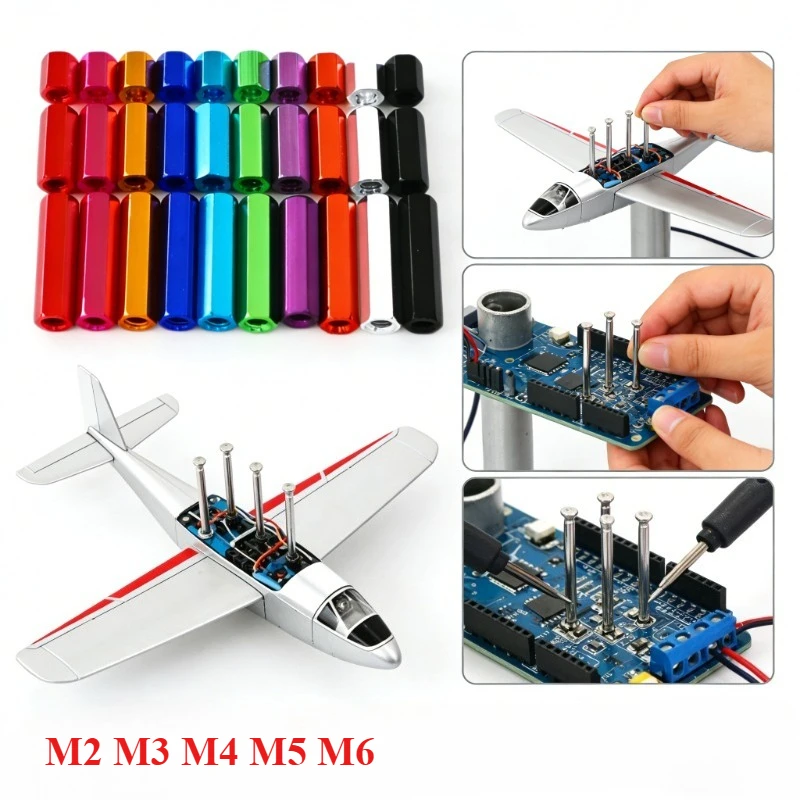 

M2 M3 M4 M5 M6 Aluminum Hex Standoff Multi-Color Threaded Pillar Spacer 5-50mm Aerospace Alloy for RC FPV Drone Frame DIY