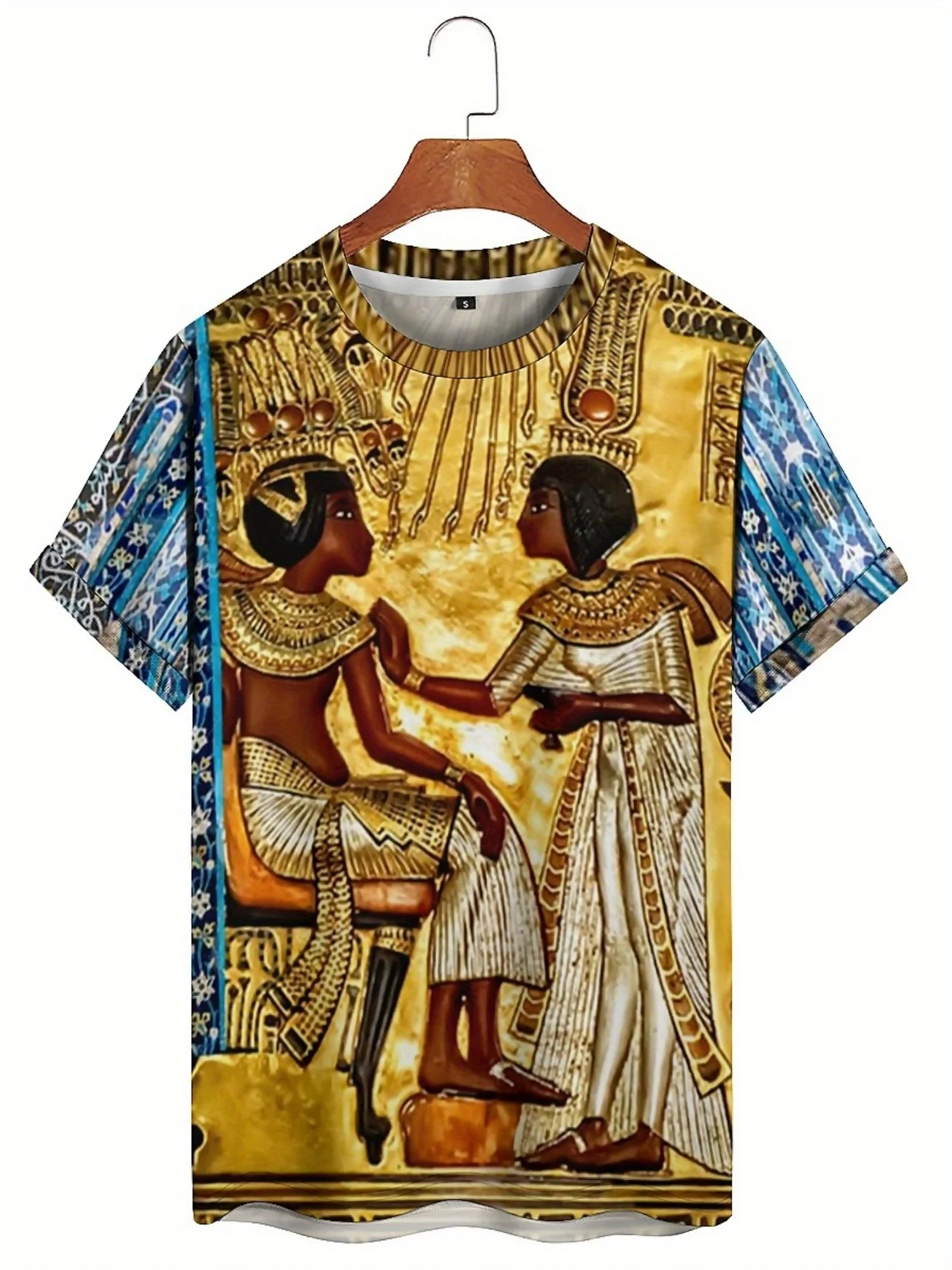 Men's Retro Y2K Ancient Egyptian Pharaoh 3D Print T-Shirt - Short Sleeve, Round Neck, Vibrant Egyptian Art Design