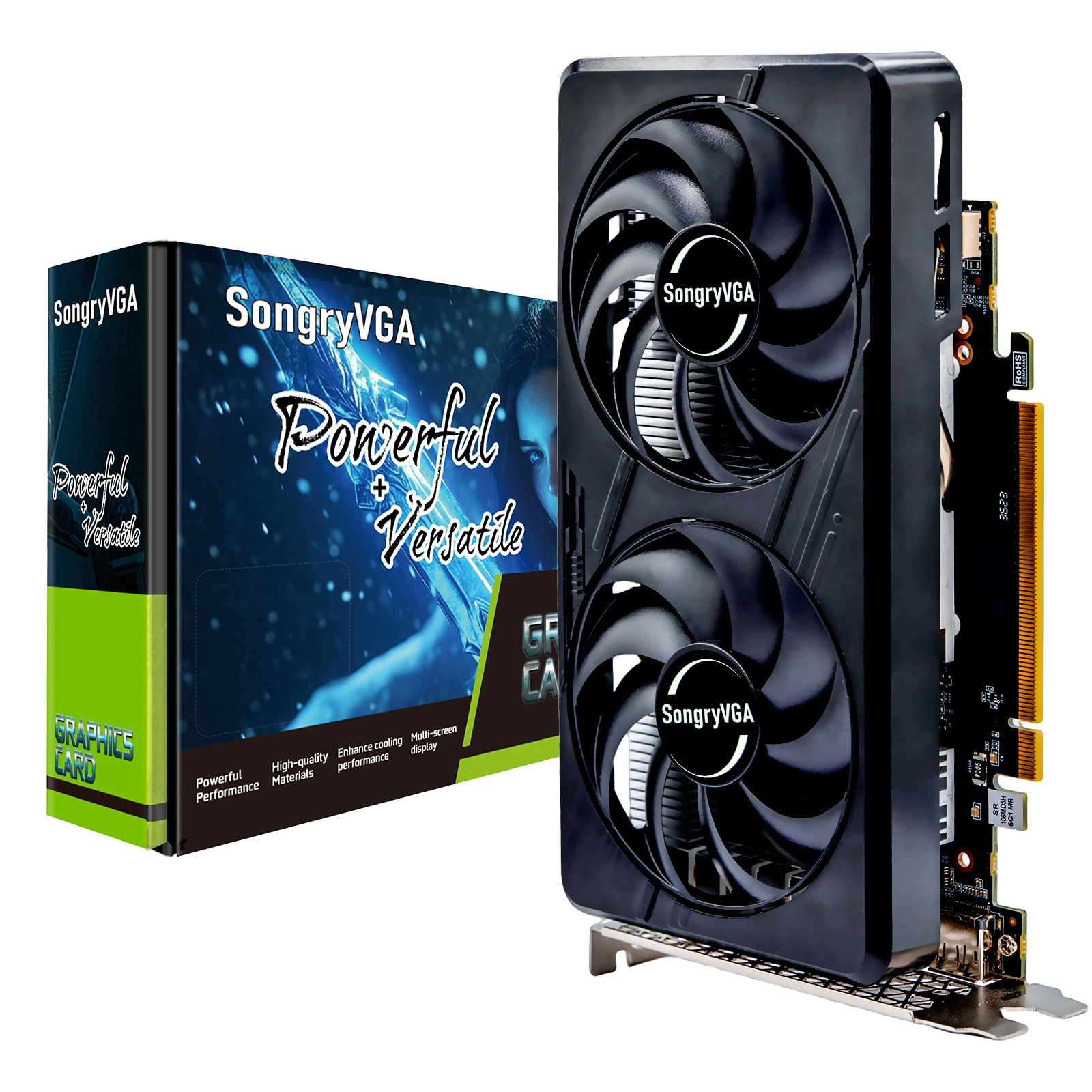 بطاقة رسومات SongryVGA GTX 1060 3/6GB GDDR5، 192 بت 6Pin PCI Express 3.0،4K/8K Ultra HD، تبريد مروحة مزدوجة، ألعاب HDMI 2.0+2x DP