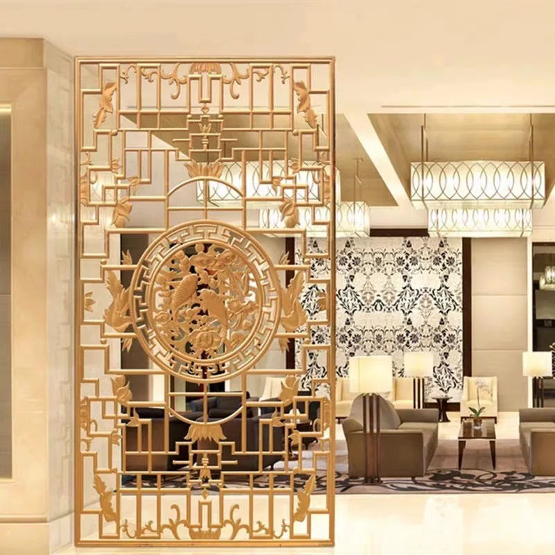 Custom. Stainless Steel Folding Screen Aluminum Plate Floating Carving Hollow Pattern Light Luxury Bronze Metal Living R