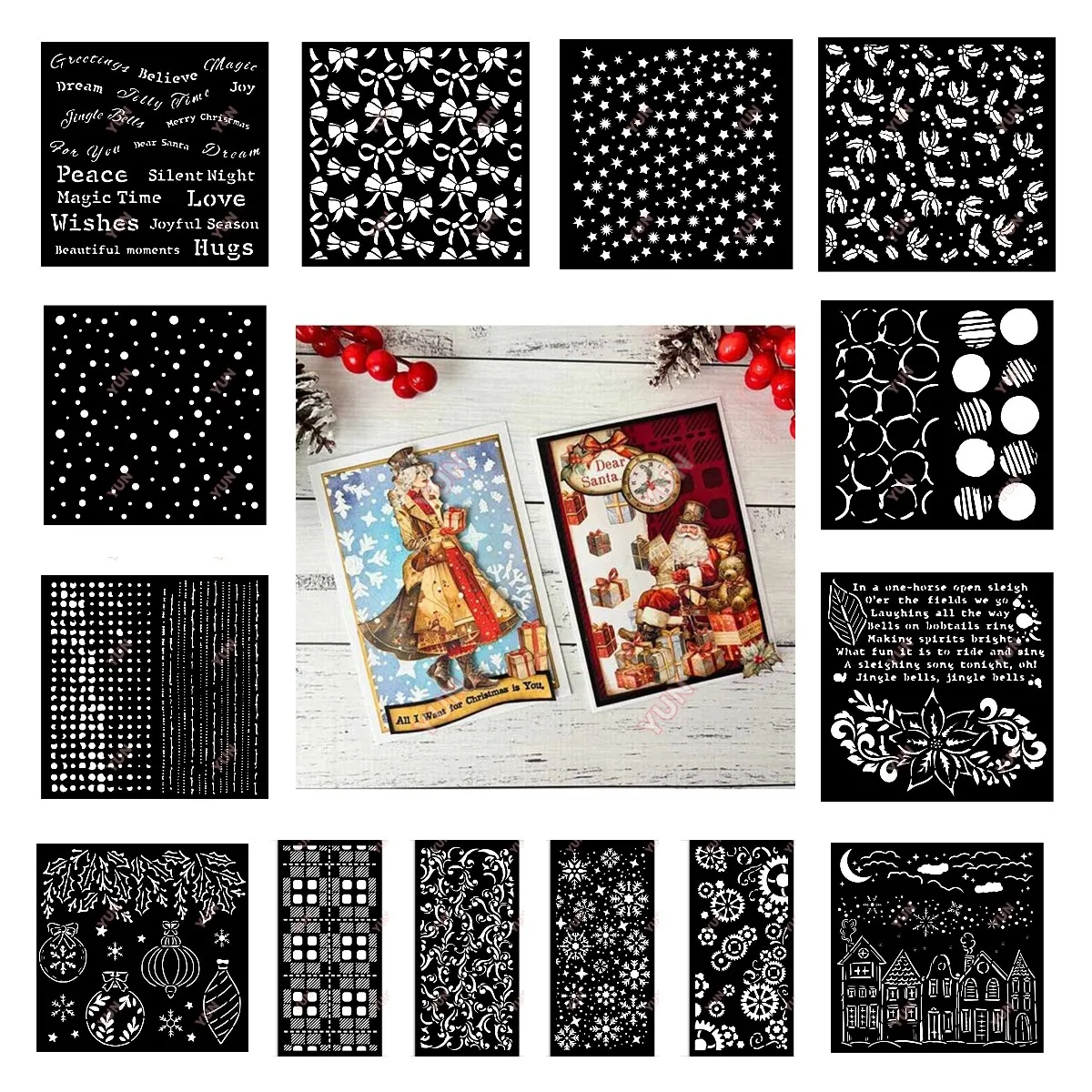 Christmas Stars Houses Dots Snowflakes Pattern Texture Summer New Pvc Stencils DIY Holiday Paper Cards Scrapbooking Vintage Mold