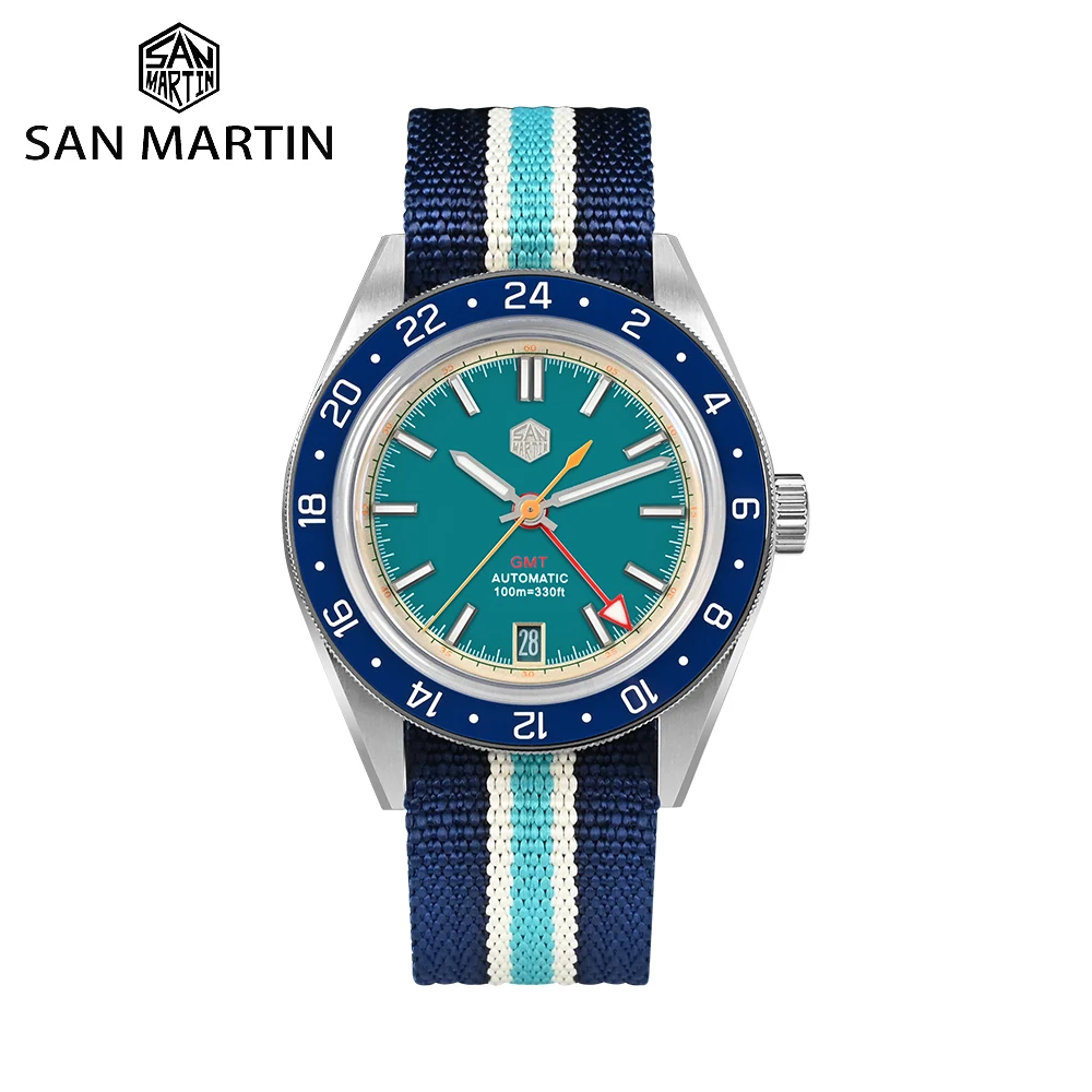 

San Martin Original Design Men Watch 39.5mm GMT Swim Sport NH34 Automatic Mechanical Wristwatch Waterproof 100m Luminous SN0116
