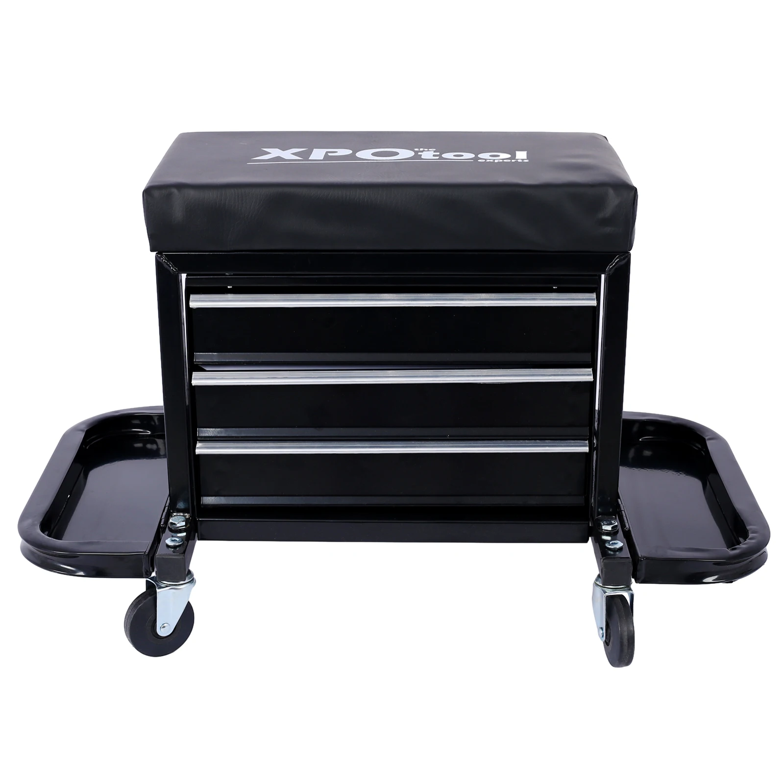 

3-Drawer Chest Rolling Mechanic Seat With Tool Trays 350lbs Max Weight Capacity Garage Glider Rolling Tool Chest Seat