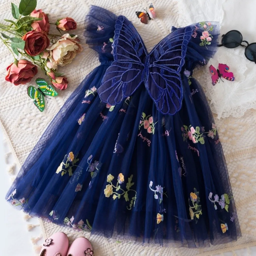 Gifts Polyester Girl Tulle Dress Butterfly Wing Snap Closure Infant Romper Dress Sleeveless Photo Outfit Girl Outfit