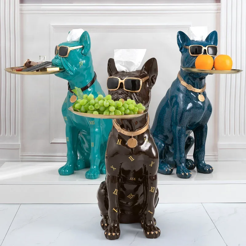 Home Decor Doberman Sculpture Dog Statue Large Floor Tray Storage Ornaments Decorative Animal Coffee Table Art Interior Figurine