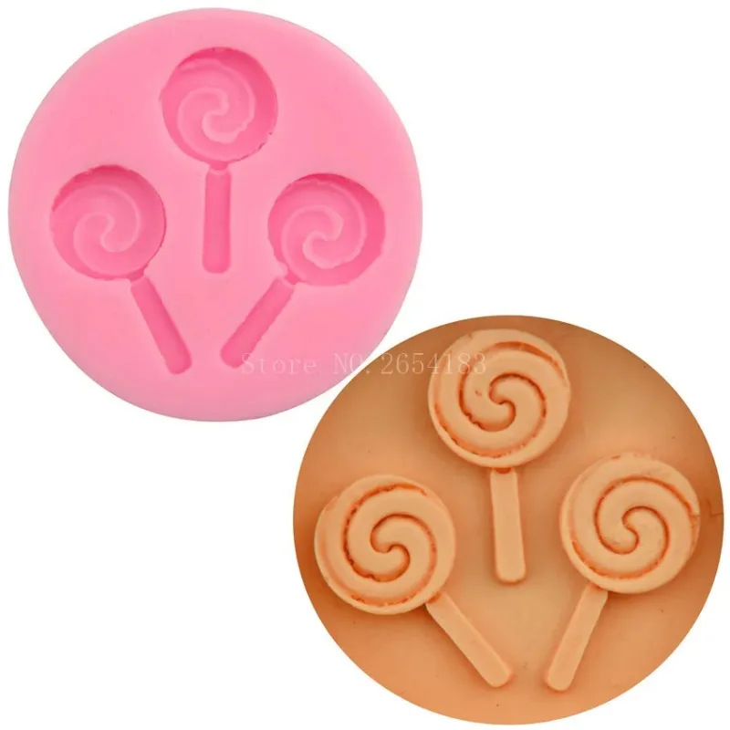 3hold Lollipop shape Fondant Soap 3D Cake Silicone Mold Cupcake Jelly Candy Chocolate Decoration Baking Tool Moulds