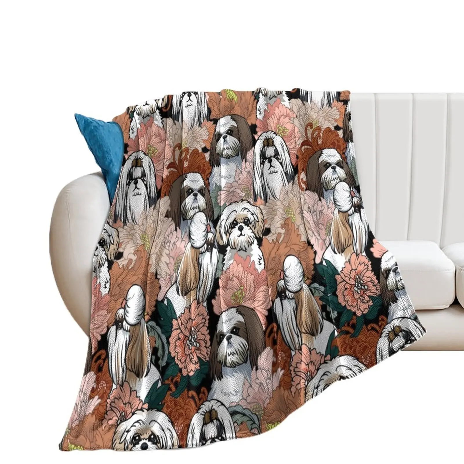 

Because Shih Tzu Throw Blanket Moving Picnic Plaid on the sofa Blankets