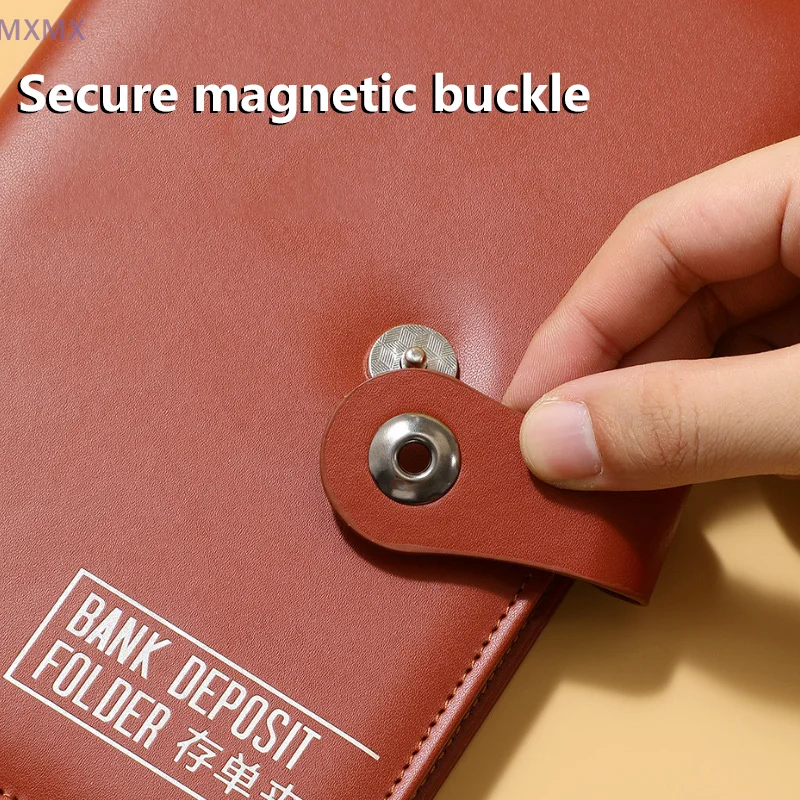 PU Leather Bank Deposit Folder Transparent Inner Page Multifunctional Deposit Collection Book Waterproof Receipt Collection Book