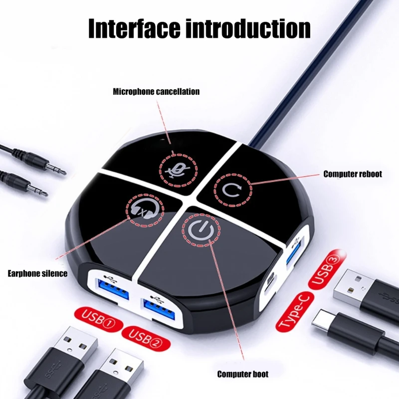 Interruptores alimentación escritorio multifunción con USB y sonido para cibercafé juegos