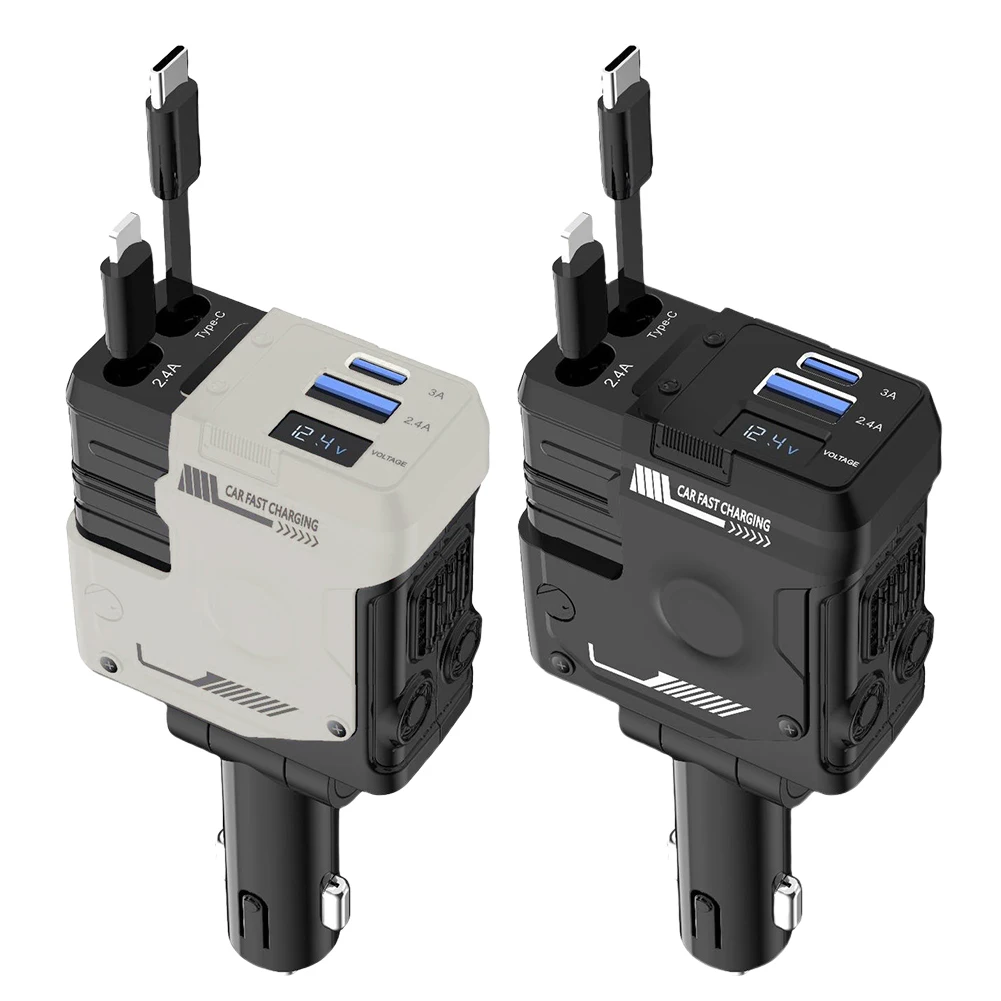 

4 in 1 Retractable Car Charger Super Fast Car Phone Charger 120W USB C Car Charger Cigarette Lighter Adapter For IPhone Samsung