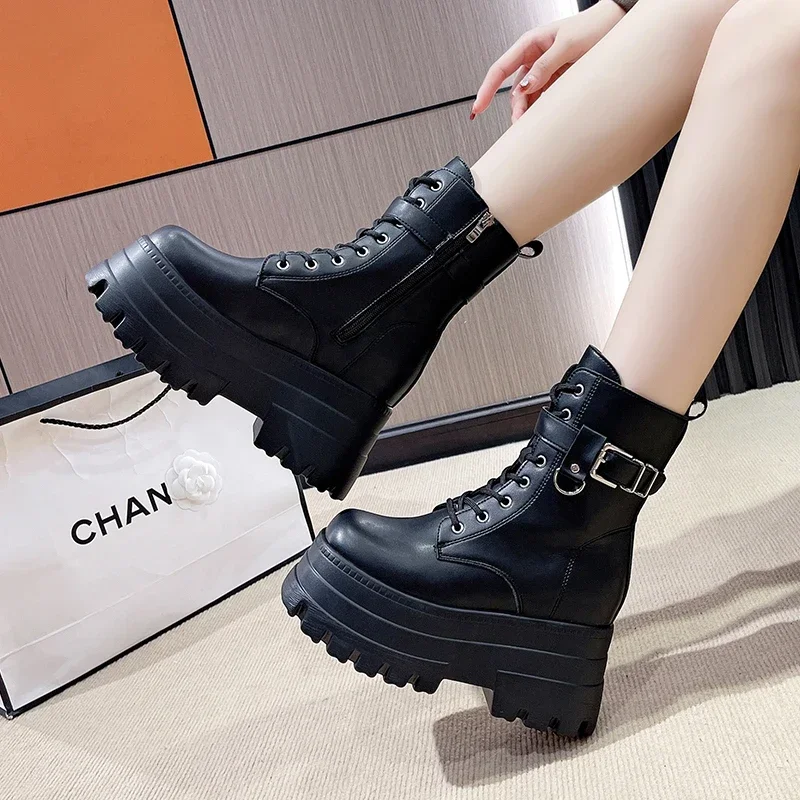 

2024 Punk Gothic Platform Ankle Chelsea Boots Women New Rock Emo Chunky Grunge Wedges Motorcyccle Shoes Big Sizes 42 Booty Woman