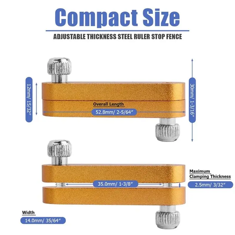 A41I Steel Ruler Positioning Block Adjustable Thickness Stop Fence For Woodworking Scribing Tool Ruler Limit Block