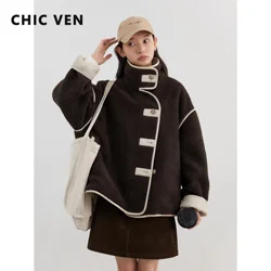 CHIC VEN Women Jackets Loose Casual Reversible Imitation Lamb Female Overcoat Contrast Color Patchwork Coat Autumn Winter 2025