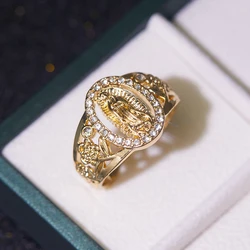 1pc Exquisite Religious Virgin Mary Inlaid Shiny Cubic Zirconia Ring for Women Hip-hop Trend Daily Wear Couple Jewelry