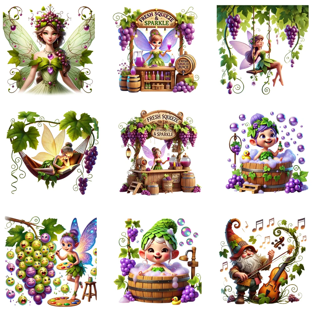 15cm Kids Grape Elf Harvest Season Iron On DTF Heat Transfer Sticker Diy T-shirt Iron On Transfer Patches For Clothes Decal - zdjęcie 1