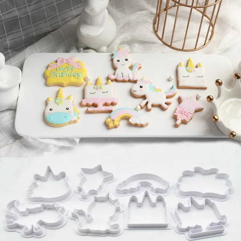 8Pcs Set Unicorn Cookie Cutter Biscuit Mold DIY Cute Cartoon Cake Pastry Fondant Mould Stamps Cutter Cake Decorating Making Tool