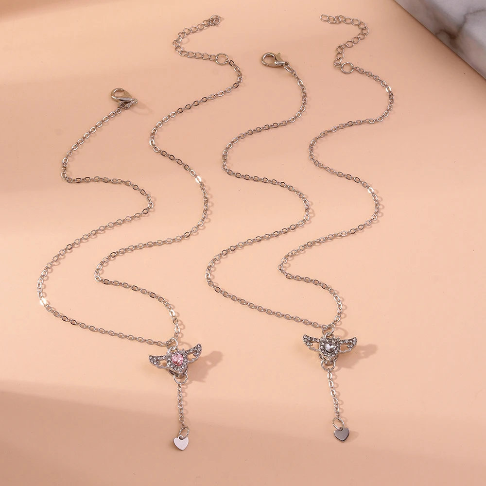 Aihua Kristall Engelsflügel Herz Anhänger Halsketten Damen Mädchen Einfache Y2K Rosa Weiß Zirkon Liebe Elegante Halskette Geburtstag Jewerly – Detail 6