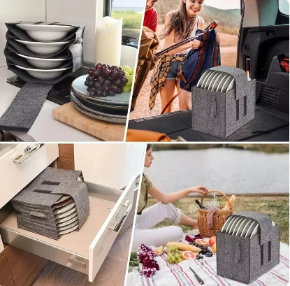 

Felt Board Dish Cup Storage Bag Rack Thickened Camping Tableware Container RV Kitchen Cabinet Layered Plate Storage Box Camper