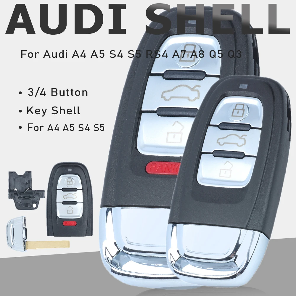 아우디 A4 A5 S4 S5 RS4 A7 A8 Q5 Q3 2008-2018 스마트 리모트 키 쉘 케이스 Fob 3버튼 / 4버튼용 KEYECU