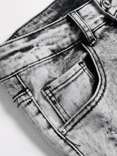 Imagen 2 del producto Novedad de verano, pantalones vaqueros cortos ajustados elásticos para hombre, pantalones cortos vaqueros con diseño Retro a la moda, ropa de calle, pantalones cortos Cargo 98% algodón para hombre