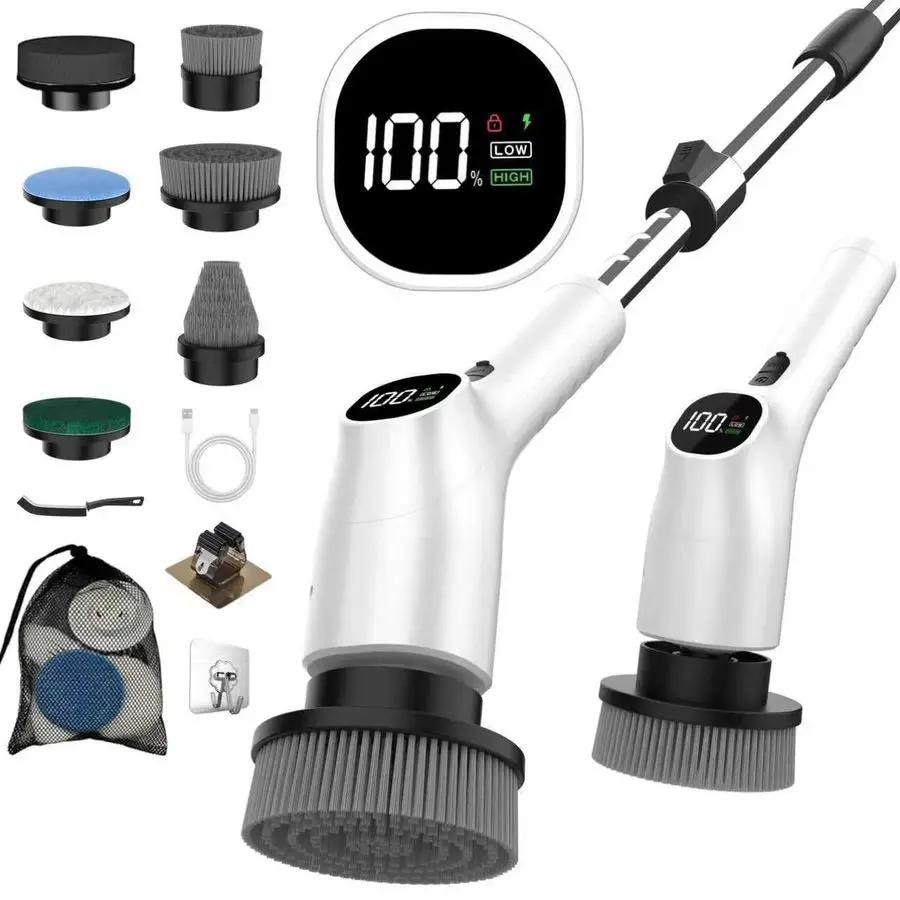 

Spin Scrubber 10in1 Cordless Shower Scrubber amp Cleaning Brush with Extendable Handle, 2 Speeds, IPX7 Waterproof Brush Heads, L