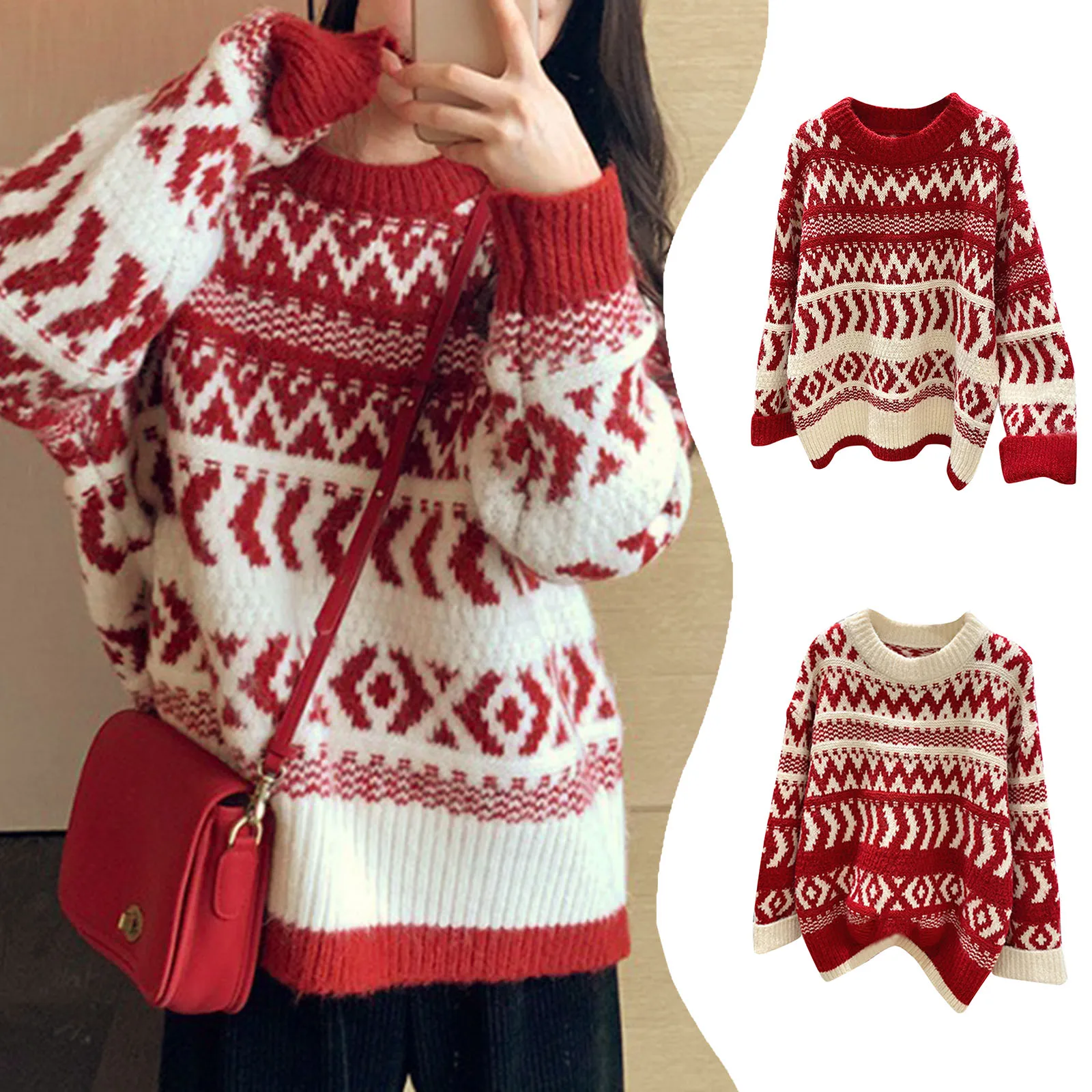 Fashion 2024 Women'S Sweater Womens Christmas Thick Sweater Autumn And Winter Loose Top Knitted Sweater Ropa De Mujer Ofertas