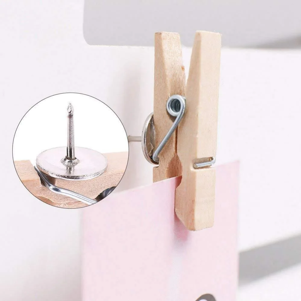 50 ชิ้น/กล่องสร้างสรรค์ไม้คลิป Push Pin ตกแต่งที่มีสีสันกระดานดํา Push Pins สะดวกทนทาน Thumb Tacks Photo Wall