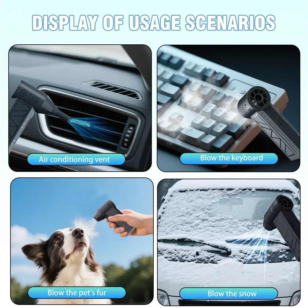 พัดลมเทอร์โบจิ๋ว 130000 รอบต่อนาที เครื่องเป่าลมไฟฟ้า ปรับความเร็วลมได้ พัดลมแรงแบบเทอร์โบ ชาร์จไฟได้ พร้อมไฟ สำหรับทำความสะอาดรถยนต์