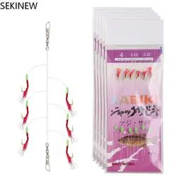 6Pcs/Set Feather Lures Sabiki Rigs Carbon Steels Golden Hooks Fishing String Hooks Artificial Sea Bait Sabiki Lure Saltwater