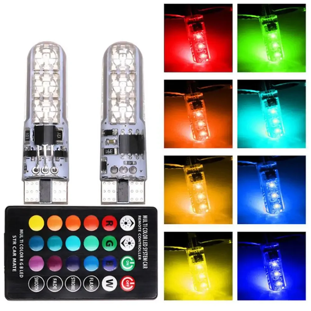 1 set of W5W T10 LED bulb 12SMD 5050 RGB car ambient light with remote control flash reading wedge light gap light