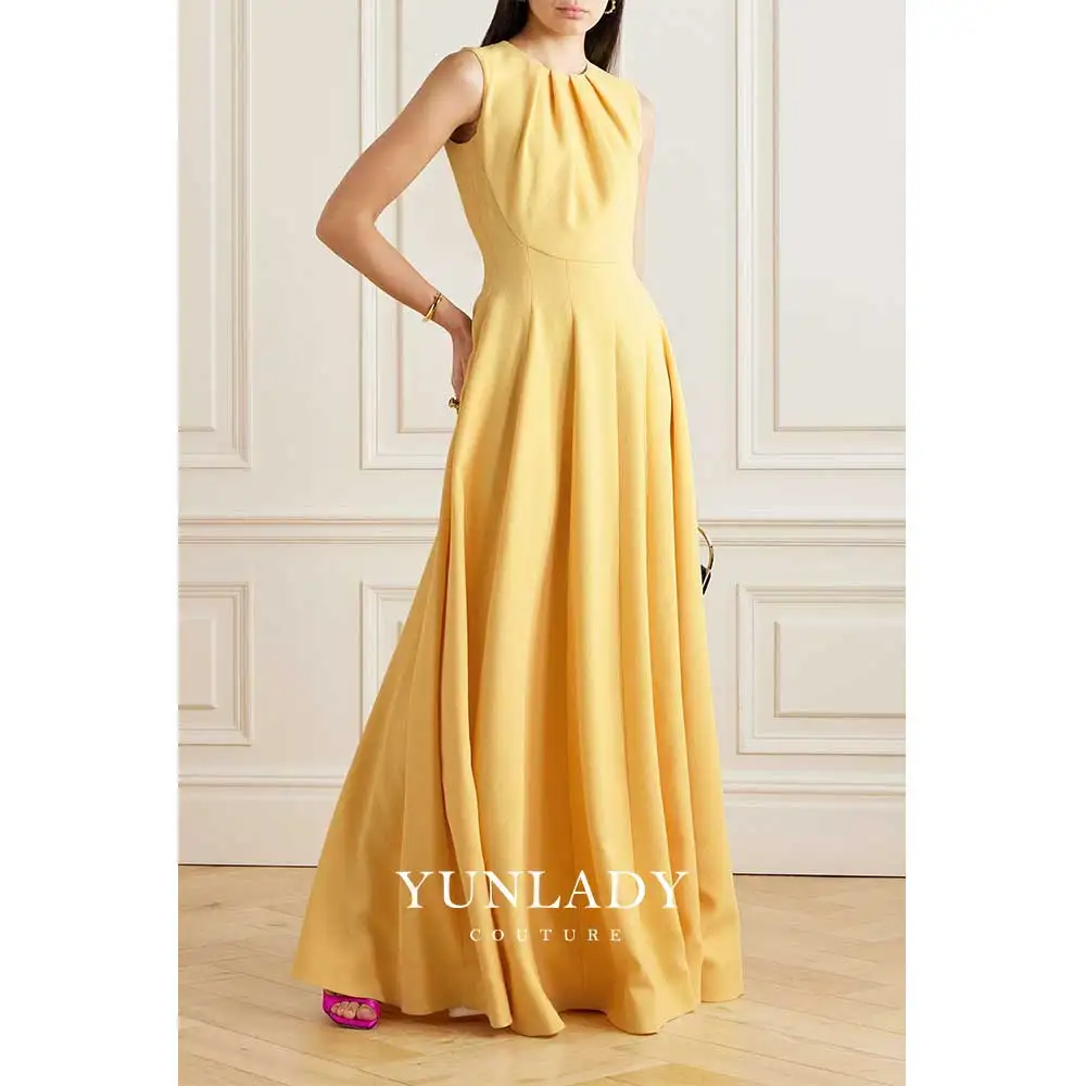 YUNLAN Elegant Dubai Ginger Crepe Sleeveless O-neck Midi Evening Dress 2024 Women's Wedding Guest Bridesmaid Dress A-line Gown