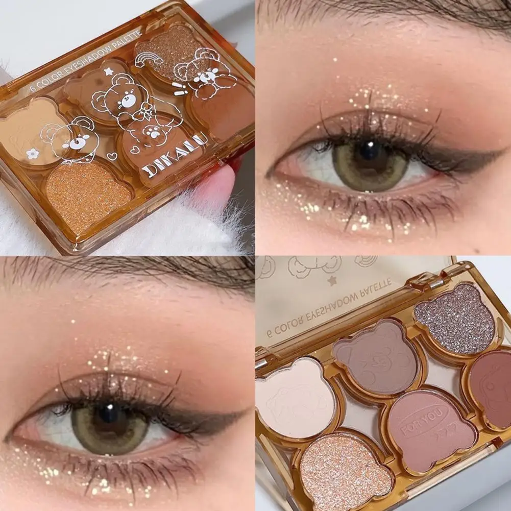 6-color Eyeshadow Plate Bear Shiny Matte Eye Shadow Eye Shadow Cosmetics Waterproof Eye Feeling Advanced Goddess Makeup D2j7