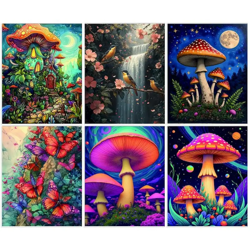 

SDOYUNO DIY Diamond Painting Mushroom Full Square 5D Diamond Embroidery Cross Stitch Craft Kit Needlework Home Decor