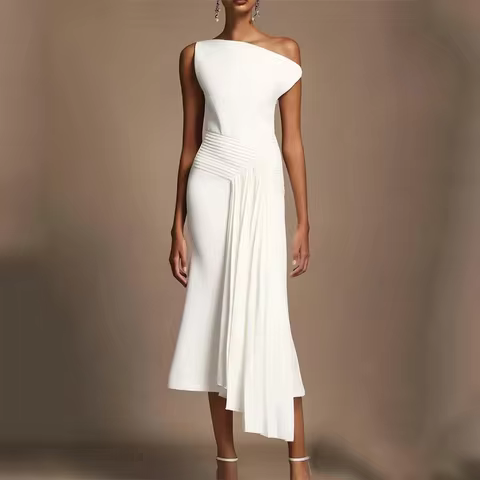 Customized Chic Satin Criss-Cross Cocktail Dress 2026 Off Shoulder Midi Evening Gowns Mermaid Occasion Party Dress Off White